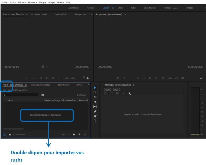Montage video_import rushs dans projet