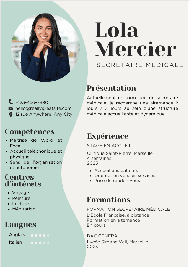 CV secrétaire médicale en alternance 