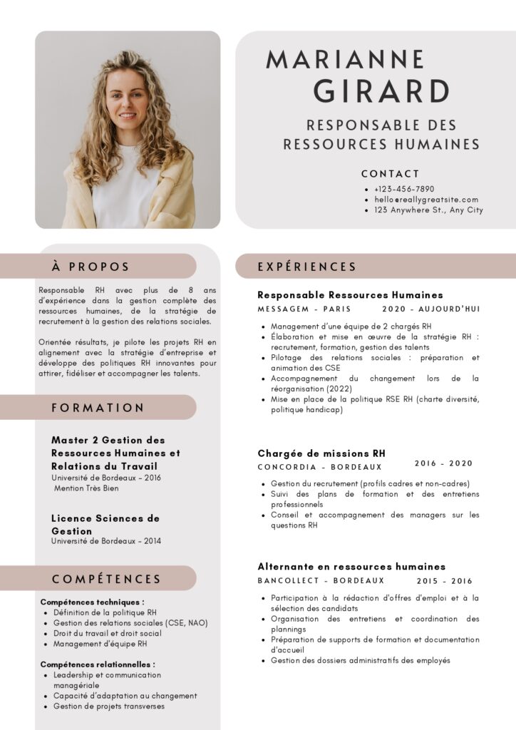 CV Responsable ressources humaines