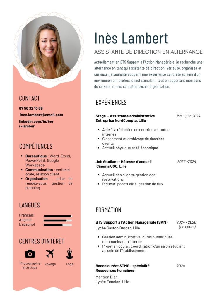 CV assistant de direction en alternance